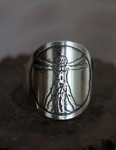 Vitruvio, anillo de hombre de Vitruvio de Leonardo da Vinci en plata