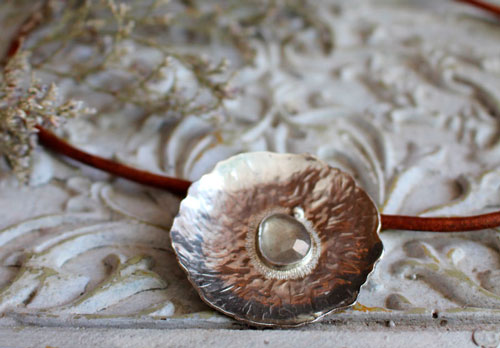 Water lily in the rain, aquatic leaf necklace in silver and sapphire