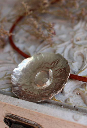 Water lily in the rain, aquatic leaf necklace in silver and sapphire