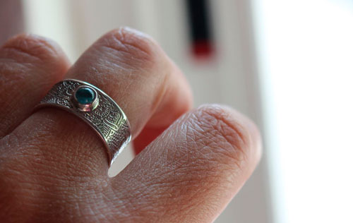 With the water’s flow, abundance mandala ring in silver and apatite