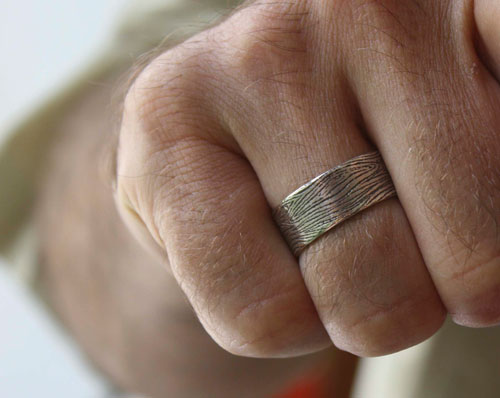 Wood, tree trunk texture ring in sterling silver