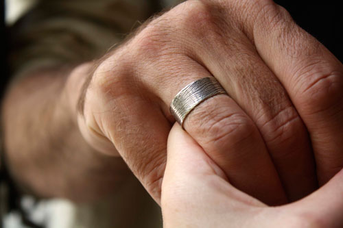 Wood, tree trunk texture ring in sterling silver