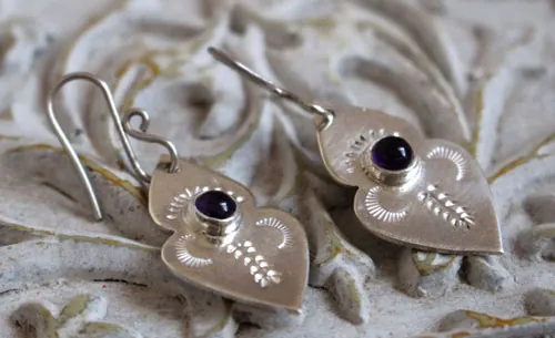 Yuma, aretes punta de flecha amerindia en plata y amatista