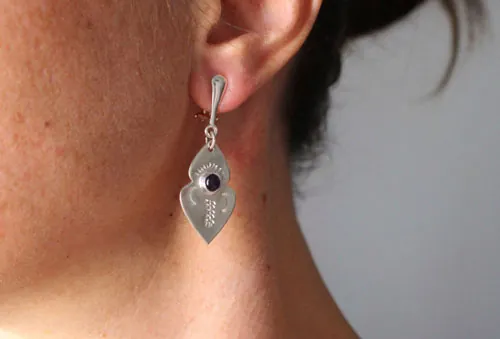 Yuma, aretes punta de flecha amerindia en plata y amatista