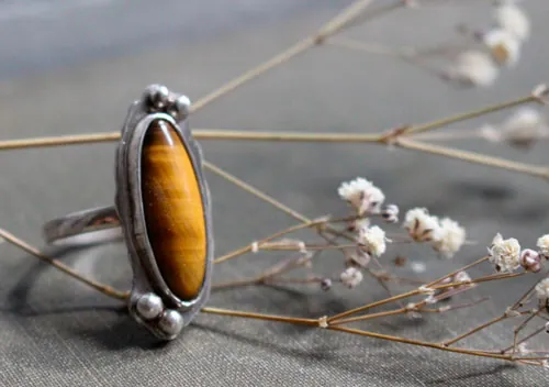 Zéphyrine, anillo con piedra a elegir en plata, ónix, ojo de tigre, howlita, ágata roja o ágata verde