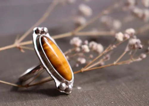 Zéphyrine, anillo con piedra a elegir en plata, ónix, ojo de tigre, howlita, ágata roja o ágata verde