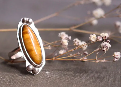 Zéphyrine, anillo con piedra a elegir en plata, ónix, ojo de tigre, howlita, ágata roja o ágata verde