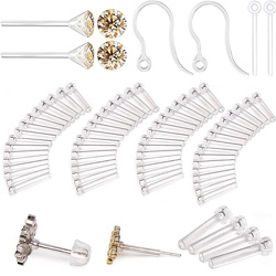 Silicone earring allergy sleeve for sensitive ears with 4 Sizes anti-allergy sleeves and zircon and posts and hooks and earring backs